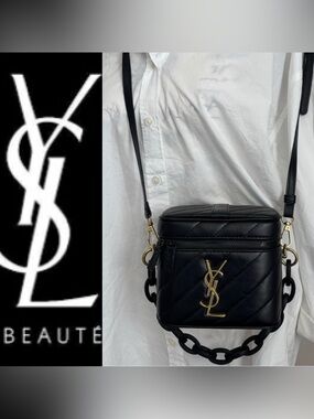 Yves Saint Laurent Black Quilted Leather Box Crossbody with Gold YSL Logo